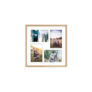 aFFa frames Tisar 34x34 cm Cadre photo en bois avec verre synth&eacute;tique incassable multi-vues Cadre Multi Photo avec Passe-Partout 4 ouvertures pour 4 images 10x15 cm ch&ecirc;ne (05) (aFFa frames, neuf)