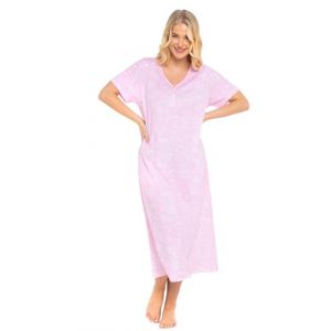 Suzy & Me Chemise de Nuit Longue en Jersey Grande Taille pour Femme en 7 imprim&eacute;s (Dentelle Rose 58-60) (STORE LINES, neuf)