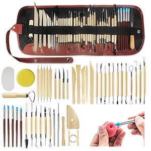 46Pcs Outils d'argile de Poterie, Outils de Sculpture pour l'argile de Poterie la Sculpture et la P&acirc;te &agrave; Modeler, Outils de Sculpture sur Argile avec un Sac de Rangement et Outils de Poterie (JUHKEMIGA, neuf)