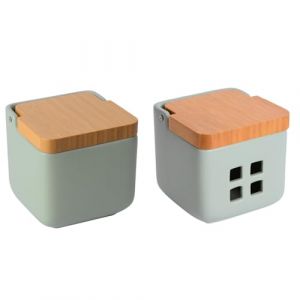 KOOK TIME Set d'accessoires de cuisine - Comprend salière de cuisine et pot à ail - Pot à ail et salière de cuisine avec couvercle basculant - Céramique et bambou - 11,5 x 11,5 x 11,5 cm (Set 2 vert (Kook Shop, neuf)