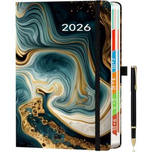 2026 Agenda A5, une page/jour, agenda annuel (Jan - Dec 2026), agenda journalier et mensuel, onglets colorés, porte-stylo, 2 signets, passant pour stylo, pochette intérieure, noir. (ZT BenYu, neuf)