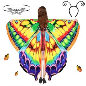 Aomig Ailes de Papillon Adulte Cape, 3Pcs D&eacute;guisement Papillon Adulte Cape Papillon Ailes avec Bandeau et Masque, Costume Papillon Adulte pour Femme Halloween No&euml;l Cosplay F&ecirc;te D&eacute;co Cadeau (Yadark, neuf)