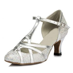 MINITOO Femme Danse Chaussure Ferme Cabaret Fete Soiree Escarpins et Talons Bas L2040 Argent 6cm Talon EU 36 (Shaoguanshi Borun Maoyi Youxiangongsi, neuf)