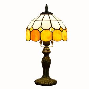 WINGKA Lampe de table de style Tiffany de 8 pouces pour chambre &agrave; coucher, lampe de bureau en verre teint&eacute; en forme de damier de style m&eacute;diterran&eacute;en pour bar, salon, bureau &agrave; domicile,Orange (luqiqiang, neuf)