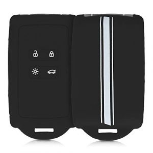 kwmobile Accessoire cl&eacute; de Voiture Compatible avec Renault Smart Key 4-Bouton (Keyless Go Uniquement) - Coque en Silicone Souple avec Embout Porte-Cl&eacute; - Bande de Couleur Blanc-Noir (SX-Commerce, neuf)