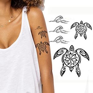 Tatodays Tatouage temporaire tortues noires maori tribal body art transfert pour bras épaule aztèque polynésien samoan hawaïen pour hommes et femmes adultes (Tortues) (Yebhu, neuf)