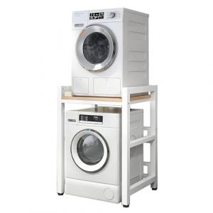 Kit de Superposition Lave Linge Seche Linge Meuble de Rangement pour Machine &agrave; Laver &agrave; Tambour Kit de Superposition Lave Linge Seche Linge pour Balcon Buanderie Charge 400kg (Noyer, Cadre Blanc) (NWRYSM, neuf)