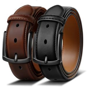 BULLIANT Ceinture Hommes 2 Pack Ceinture Cuir avec 7 Trous,Confortable pour Costumes,Habill&eacute;s et Jeans,Largeur de 35mm(Caf&eacute; Noir,140cm/48-50" taille r&eacute;glable) (Bulliant, neuf)