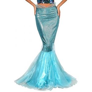 YiZYiF Femme Déguisement Sirène Princesse Cospaly Mermaid Costume Halloween Carnaval Elégente Jupe de Queue Sirène à Paillettes Mini Robe Soirée Cocktail Danse S-4XL Bleu A M (Shifang, neuf)