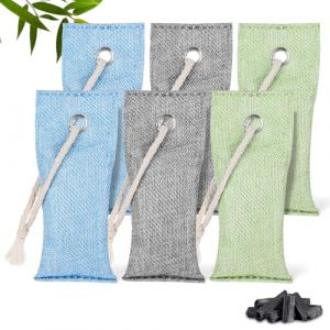 HOTUT Sac Désodorisant en Bambou Naturel, Lot de 6 Purifiants d'air en Charbon de Bambou, Filtre à Charbon Actif, Sac de Purification Pour Armoire, Chaussures, Salle De Bain, Cave, Voiture (ZHDAYA, neuf)