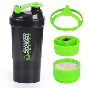XTKS Shaker à Protéines 500ml (16oz) - Shaker Proteine avec compartiment - Bouteille Mélangeuse Anti-Fuite, Boule Inoxydable - Idéal pour Shakes, Smoothies - Sans BPA,Lave-Vaisselle (vert) (SHAKER BOTTLE, neuf)