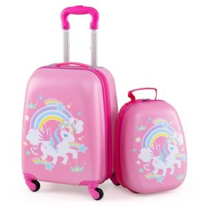 GOPLUS 16&rdquo; Valise Enfant &agrave; roulettes avec 12&rdquo; Sac &agrave; Dos, Motifs Licorne, Espace Suffisant, Surface Etanche, roulettes Silencieuses et Lisses, Hauteur de Poign&eacute;e R&eacute;glable (Augenstern24, neuf)