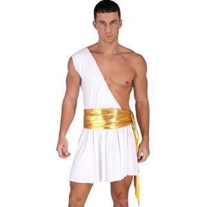 Nyeemya Déguisement Grec Homme Adulte Costume Grèce Antique Rome Toge Costume De César Mythologie Grecque Dieu Robe Une Épaule Blanc M (Nyeemya EU, neuf)