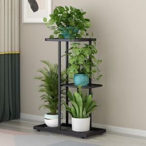 Hapihom Support de plantes en métal à 3 étages pour intérieur et extérieur, étagère d'angle pour plantes avec 4 pots, étagère à fleurs pour plusieurs plantes, gris foncé avec argent (Yuwuyuan, neuf)