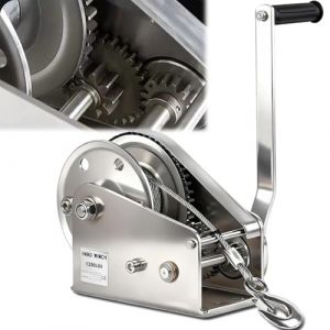 Treuil Manues Acier inoxydable, Portable Petit Treuil Manuel à Corde Capacité de Charge 500 kg, Treuil Manuel à cliquet avec Câble Métallique de 10 m, Petit Treuil Manuel avec Frein (MGBJXB, neuf)