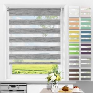 Allesin Store Enrouleur Jour Nuit sans Per&ccedil;age, Facile &agrave; Installer avec Clips pour Fen&ecirc;tre ou Porte, 100l x 180L cm, Largeur du Tissu 100 cm, Lin Gris (Allesin FR Store, neuf)