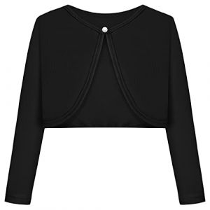 BONNY BILLY Gilet Fille Manches Longues Tricot Court Boléro Cardigan Enfant Fille 5-6 Ans Noir (BONNY BILLY CLOTHING, neuf)