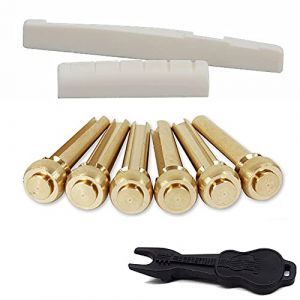 Alnicov Sillet et chevalet en os pour guitare acoustique 6 cordes avec 6 chevilles en laiton et extracteur de broches pour guitare acoustique à 6 cordes (Music Lover EU, neuf)