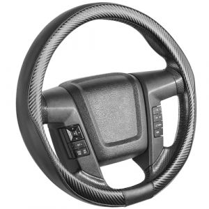 SEG Direct Couvre Volant de Voiture de Grande Taille pour F150 F250 F350 Ram 4runner Tacoma Tundra Range Rover avec 39.5-41cm De Diamètre Extérieur en Cuir avec Motif en Fibre De Carbone Noir (Fast Media Ships From USA, neuf)