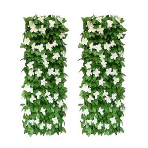 Panneaux de treillis extensibles de 30 x 180 cm, treillis extensible avec feuilles artificielles, clôture de jardin extensible avec lierre artificiel et fleurs violettes, décoration de feuilles de (YONGZHIXIN002, neuf)