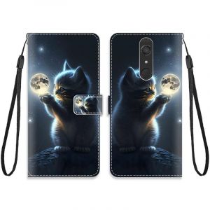 KARTXITAI Cuir Coque Compatible avec Wiko View XL Antichoc avec Support Clapet Design Motif Dr&ocirc;le &Eacute;tui Bumper Portefeuille Magn&eacute;tique Cr&eacute;atif Case Cover Housse-Lune Chat,Ciel,&eacute;toiles (KARTXITAI, neuf)