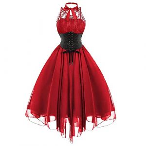 Robe corset sans manches en dentelle pour femme style gothique ann&eacute;es 80, pour costume, cocktail, Rouge, S (goldenfu, neuf)