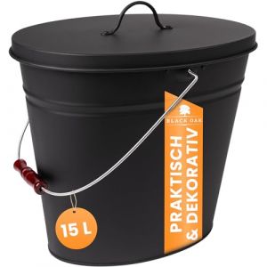 BLACK OAK Seau &agrave; cendres Vesuvio, 15 L, noir, ovale, avec couvercle, grand, 15 litres, en acier galvanis&eacute; r&eacute;sistant au feu, rev&ecirc;tu par pulv&eacute;risation, pour cendres et charbon, accessoire id&eacute;al pour (TTL-Commerce, neuf)