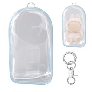 Sac de Présentation pour Poupées, 19,5 x 10,5 cm Étui de Transport en PVC Imperméable avec Pompons et Porte-Clés Sac Présentation Transparent pour Figurines Poupée (Bleu) (iHision, neuf)