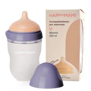 HappyMami - Biberon en Forme de Sein, Biberon 250 ml, Couleur Turquoise, T&eacute;tine en Silicone de Qualit&eacute; M&eacute;dicale, Double Syst&egrave;me Anti-Colique, sans BPA (Violet soie, 250 ml) (Happymami, neuf)