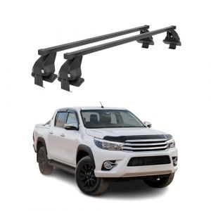Barres de Toit Transversales Menabo - Compatible avec Toyota Hilux 2011-2015 - Galerie de Toit - Porte-Bagages Porte-v&eacute;los de Toit - Pi&egrave;ce de Toit en Acier 2X - Capacit&eacute; de Charge 50 kg (Autopieces-online, neuf)