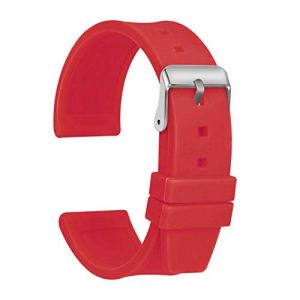 ULLCHRO Bracelet Montre Haute Qualit&eacute; Remplacer Silicone Bracelet Montre Imperm&eacute;able Flexible Lisse - 16,18,20,22,24,26,28mm Caoutchouc Montre Bracelet avec Acier Inoxydable Boucle (22mm, rouge) (Ullchro-EU, neuf)