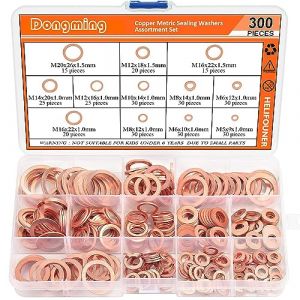 Joint Cuivre,Joint Cuivre Vidange,Joint Vidange,Jeu de bagues d'étanchéité en cuivre de 300 pièces, kit d'étanchéité en cuivre avec 12 tailles de rondelles de blocage, rondelles pour vis (taoxin oz, neuf)