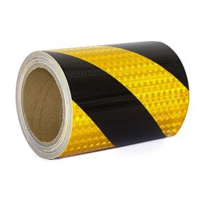 XFXIA Ruban Adhésif Réfléchissant Jaune et Noir 15cm x 10m Bande Reflechissante Autocollante Imperméable Bande Réfléchissante pour véhicules, voitures, remorques, extérieur (fexia, neuf)