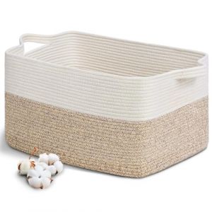 BUOAZR Grand Panier &agrave; Linge Tress&eacute; en Coton, 63L, avec Anse, 55x30 cm Corbeille &agrave; Linge de Corde en Coton, Panier de Rangement Pliables, pour V&ecirc;tements, Jouets, Linge, Salon, Chambre, la Salle de Bain (PETROLUNA E-COMMERCE S.R.L., neuf)