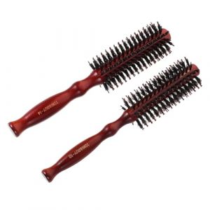 Homoyoyo 2 pièces Brosse Ronde Poils de Sanglier Set de Peignes de Coiffage avec Manche Bois pour Cheveux Frisés et Lisses S (Alda Jin, neuf)
