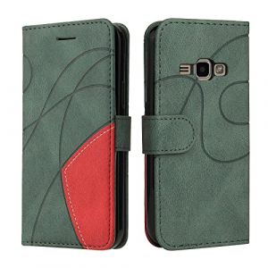 Fatcatparadise Coque pour Samsung Galaxy J1 2016 / J120,Etui en Cuir PU Portefeuille Housse Fermeture Magnétique und Flip Case avec Antichoc TPU, Etui à Rabat, Fentes pour Cartes (Vert) (Fatcatparadise, neuf)