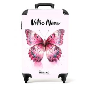 NoBoringSuitcases.com Valise Enfant, Valise Cabine, Valise Enfant Fille, Bagages Enfant, Valise Enfant Roulette, Valise pour Enfant, Valise Fille, Valise Personnalisable 55x35x25cm (Papillon - Rose) (NoBoringSuitcases, neuf)