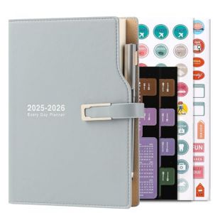 Agenda académique 2025-2026 - Format A5 - Un jour par page - De juillet 2025 à juin 2026 - Agenda avec autocollants - Avec porte-stylo et stylo - Papier épais de qualité supérieure - 14 x 21,5 cm (Give you, neuf)