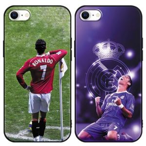 2 Pi&egrave;ces Coque pour iPhone 8 iPhone 7 iPhone SE 2022/2020 4.7", Etui avec Cool &Eacute;toile de Football Nombre 7 Dessin Motif Housse, Antichoc Protection TPU Silicone Cover Case pour Fan de Foot, Noir (guangshuishirongjingshangma, neuf)