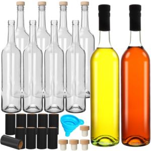 DHSBTLS Lot de 10 bouteilles en verre de 750 ml avec couvercles en li&egrave;ge et bouchons r&eacute;tractables pour vin de bordeaux, boissons, vin p&eacute;tillant, k&eacute;fir, d&eacute;coration (AsRobson, neuf)