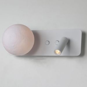 Alpinaluz Applique murale blanche avec boule 3D style lune et spot de lecture LED 3 W 2800 K - Double interrupteur, culot G9, design moderne en m&eacute;tal pour chambre et t&ecirc;te de lit (ALPINALUZ, neuf)