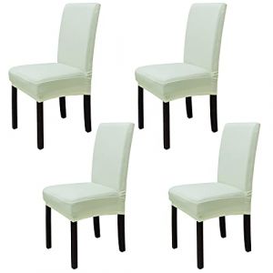 Leeyunbee 4 Pièces Housse de Chaise Moderne élastique, Amovible Lavable Extensible Housses de Chaise de Salle à Manger, Couverture de Chaise pour Décor Salle à Manger, Hôtel et Mariage (Beige) (Dosiko, neuf)