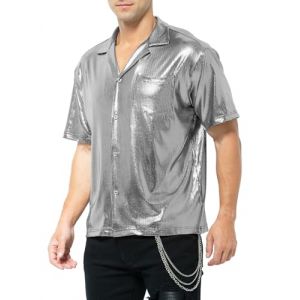 Casey Kevin Chemise Paillette Homme Tenue Disco Habillées Costume Col Pelle a Tarte T-Shirt Annee 80 Brillante Tenue de Soiree Vetement Clubwear Nuit de Fête (Casey-Kevin, neuf)