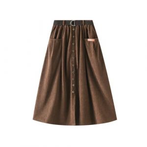 Jemsia Jupe en velours c&ocirc;tel&eacute; &eacute;lastique taille haute boutonn&eacute;e sur le devant avec ceinture trap&egrave;ze mi-longue pour l'automne et l'hiver avec poches, chocolat, Taille unique (heyejiaxin, neuf)
