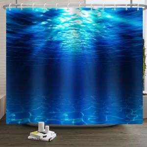 Xiaoterna Rideau de Douche Oc&eacute;an Rideau de Douche Eau Vacances d'&eacute;t&eacute; &agrave; la Plage Rideau de Douche Rideau de Douche Paysage oc&eacute;anique Bleu Profond Tissu imperm&eacute;able et Lavable en Machine 240x180cm (Xiaoterna Store, neuf)