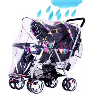 Housse de Pluie pour Poussette Double Habillage Pluie Landau Avant et Arrière Cape de Pluie pour Poussette Jumeaux en EVA Transparent Pare-Pluie Imperméable Protection Pluie et Vent pour Poussette (AmoureuxUK, neuf)