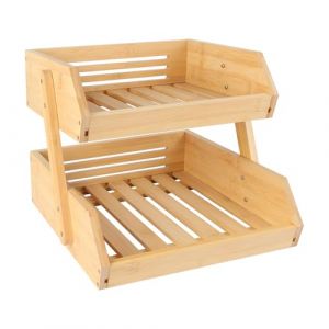 HUOLE 2 Niveaux Support pour Le Rangement des l&eacute;gumes,Support de Corbeille &agrave; Fruits en Bambou pour Les l&eacute;gumes pour Plan de Travail de Cuisine pour Fruits, L&eacute;gumes, Pain, collations 25 * 30 * 26.5cm (Hechheu, neuf)