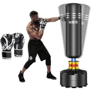 Dripex Sac de Frappe sur Pied Adulte avec Gants 175 cm Sac de Boxe Autoportant MMA Punching Ball pour Karaté Fitness Taekwondo Idéal Cadeau - Noir (Yiiihaa, neuf)