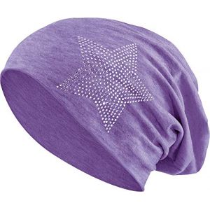 Balinco Jersey Coton &eacute;lastique Long Slouch Beanie Unisexe Hommes Femmes avec Strass Pierres &eacute;toile Casquette Heather en 35 Couleurs diff&eacute;rentes (2) (Heather Purple) (Balinco, neuf)
