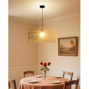 JAYNLT Suspension en Rotin Ø50cm, Plafonnier en Rotin Tissé Bohème Lustre, Lampe Suspendue Rustique, Abat-Jour Tressé E27 pour Chambre Cuisine Couloir Table à Manger (JAYNLT, neuf)